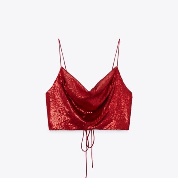 Red Cowl Neck Crop Top-Zara - Picture 2 of 2